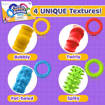 Sensory Fidget Toys for Kids Adults - 4 Pack Stretchy Fidget Bracelet | Texture & Calming Autism Sensory Toys for Special Needs Autistic Children | Calm Down Toy for Toddler Girls Boys