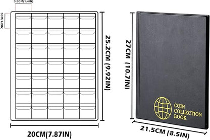 350 Pockets Coin Albums - 35x30 mm/1.3x1.1 inch Pocket Black Coin Book 10 Pages Coin Collection Holder Letter Size Coin Storage Book CS0235BK