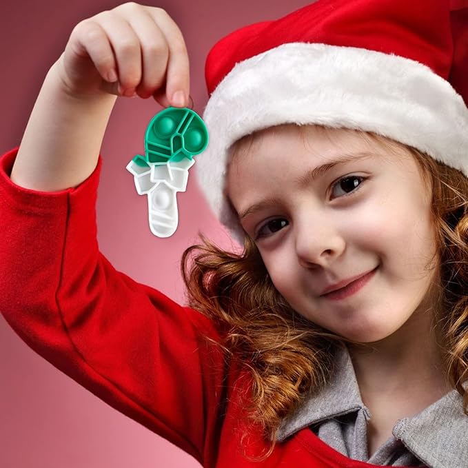32Pcs Christmas Mini Pop Keychain Fidget Toys, Mini Pop Bubble Christmas Fidget Toy, Silicone Mini Pop Toys Bulk for Kids Anxiety Stress Reliever for Adults