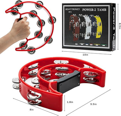 Musfunny Tambourine with Double Row Metal Jingles Hand Held Percussion Tambourines Musical Educational Instrument Gifts for Adults KTV Party (Red)