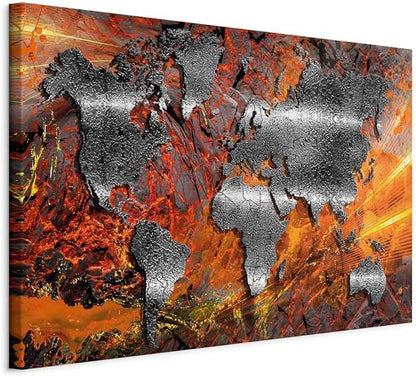 artgeist Canvas Wall Art World Map 24x16 in - 1pcs Home Decor Framed Stretched Picture Photo Painting Artwork Image - Abstract Continents Map World Map Colorful k-A-0505-b-b