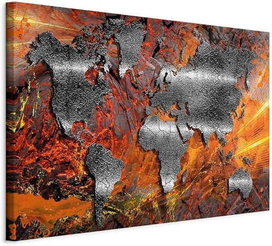 artgeist Canvas Wall Art World Map 35x24 in - 1pcs Home Decor Framed Stretched Picture Photo Painting Artwork Image - Abstract Continents Map World Map Colorful k-A-0505-b-b