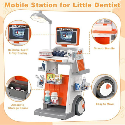 Dreamon Doctor Kit for Todders 3-5 Pretend Play Toys - 29 Pcs Kids Dentist Cart Play Set with Light and Costume - Role Play Medical Toy for 3+ Year Old Boys and Girls Christmas Birthday Gifts