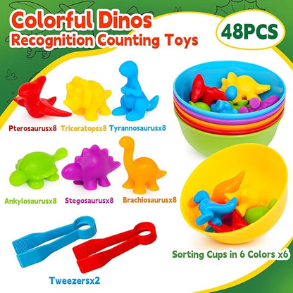 Dinosaur Toys,Color Sorting Toys for Toddlers,Montessori Education Learning Toy,Toddler Activities Sensory Training & Counting Games for 3 Year Old Boys Girls