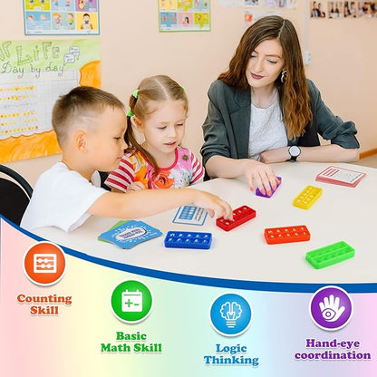 Aizweb Ten-Frame Math Manipulative for Elementary,Counting Number Math Games, Montessori Educational Toy for Kindergarten Classroom Kids 3 4 5 Year Old (Upgraded Version for 20 Task Cards)