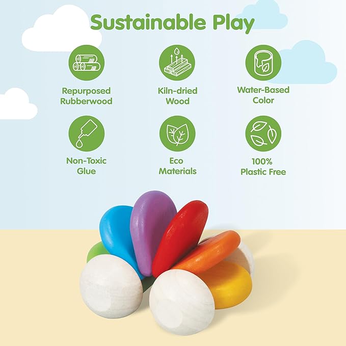 PlanToys® Wooden Baby Push Toy Car | Colorful Montessori Toy for Infants | Wooden Baby Toy with Flexible Body | Sensory & Motor Skill Development Toy for 6+ Months