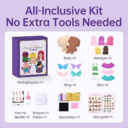 Cymbana Princess Felt Craft Kit for Girls Beginner Sewing Kit, Arts and Crafts for Kids Ages 8-12 Make Your Own Fashion Designer Kits