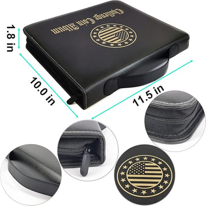 Challenge Coin Display Book Medals Holder for Collectors, 120 Pockets Large Military Coin Collecting Album with Zipper and Handle - Black