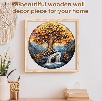 Wooden Puzzles for Adults, Tree of Life Waterfall River Wooden Jigsaw Puzzles 200pcs,11.2x11.2in, Medium, Unique Shape Adult Puzzles,Irregular Creative for Adults and Kids Family Game