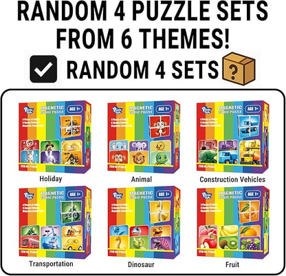 Random 4 Sets of Magnetic Blocks for Toddlers, 4 Packs Total 16 PCS & 24 Patterns, Magnetic Puzzles for Kids 1-3, Preschool Learning Classroom Must Haves Puzzle Toys