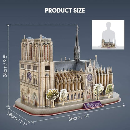CubicFun 3D Puzzles for Adults Notre Dame de Paris Model Kits 128 Pieces, Puzzle for Kids Ages 8-14 Arts and Crafts Birthday Gifts for Kid Ages 8-12