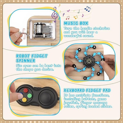 Busy Board for Toddler Kid Early Development, Fidget Sensory Learning Motor Skills Montessori Toy for Age 3 4 5, Busy Pad Fidget Spinner Travel Toy Birthday Gifts Educational Activities for Boy Girl
