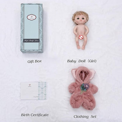 Reborn Baby Doll 10 Inch – Realistic Vinyl Girl with Green Eyes in Pink Fox Outfit – Collectible Comfort Gift for Girls