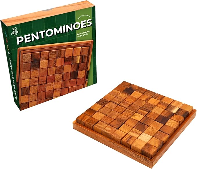 BSIRI Pentominoes Board Logic Puzzle Desk Toys Brain Games Cube Magic Educational Teaser Challenging Gift Intelligence Mind Kids Wooden Strategy Christmas Supplies Box Master Smart Boy Classroom