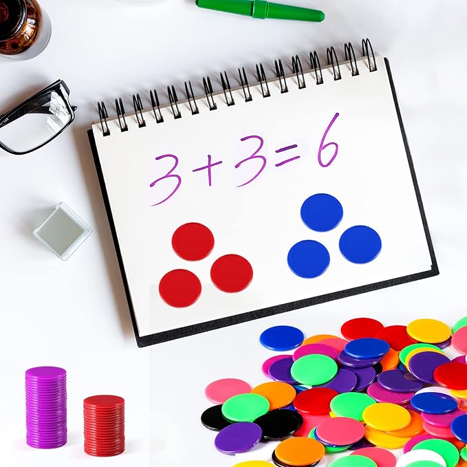Coopay 10 Colors 1.2 Inches Plastic Learning Counters Disks Bingo Chip Counting Discs Markers for Math Practice and Poker Chips Game Tokens, 300 Pieces
