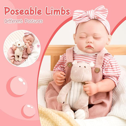 Jirachi Lifelike Reborn Baby Dolls Girl, 18-inch Full Vinyl Body Sleeping Newborn Real Baby Doll Adorable Pink Realistic Baby Dolls with Feeding Kit Gift for Kids Age 3+