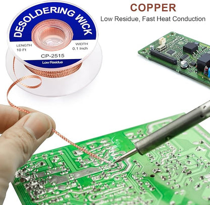 Solder Wick Braid And Solder Flux Paste, No Clean Soldering Flux(10cc) Soldering Remover Tool, 10ft Desoldering Wick Braid For Electronics Repair For Disassemble Electrical Components