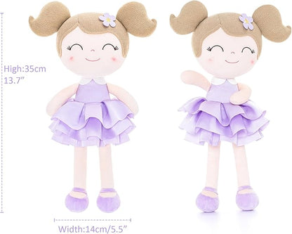 Gloveleya Princess Tutu Doll – 14 Inch Soft Plush Baby Doll for Girls with Purple Dress & Gift Bag, First Baby Doll for Toddler Girls, Birthday Present, Baby Shower & Holiday Keepsake