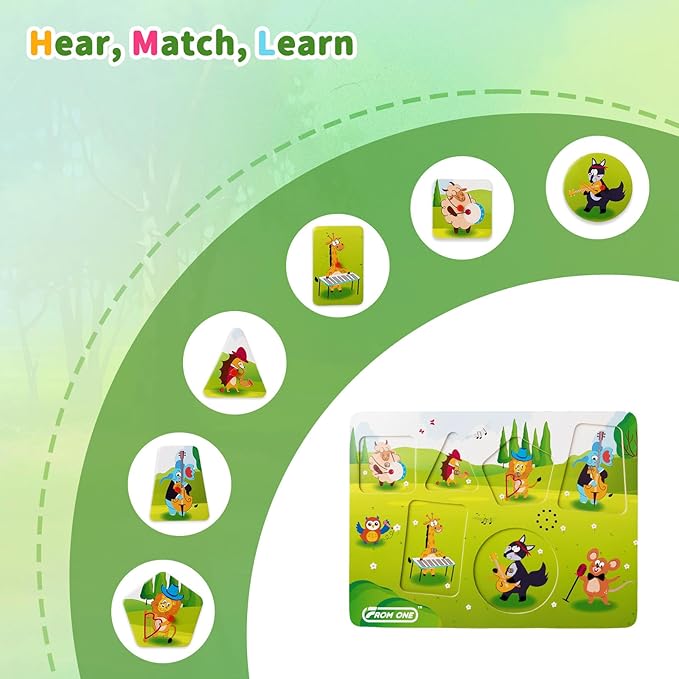 Wooden Sound Puzzle for Toddlers 1-5 Years– 6 Farm Animals & Songs Learning Toy, Educational Interactive Music Pegged Puzzles for Fine Motor Skills