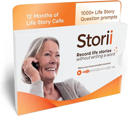 Storii - Record Your Memoir: Gift Box - 12 Months of Life Story Phone Service - Automatic Transcription - Guided Voice Journal and Memory Keepsake - Unique Mothers Day | Fathers Day