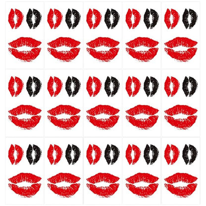 Valentines Lip Temporary Tattoo Lip Print Tattoo Stickers Red Black Kiss Waterproof Fake Tattoos for Adult Kids Halloween Costume Accessories and Parties,15-Sheet