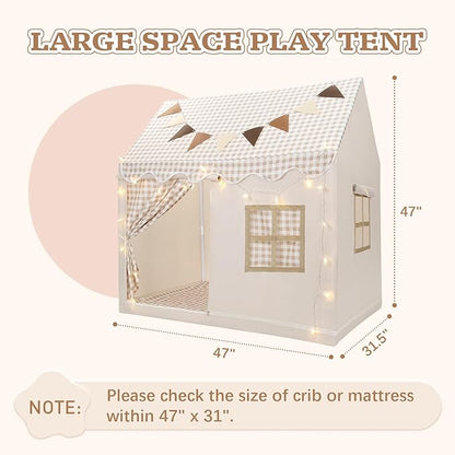 Kids Play Tent, Toddlers Playhouse with Replaceable Door Curtains, Star String, Flag, Washable, Indoor and Outdoor Play Tent for Kids, Girls & Boy Aged 3+, 47" x 31.5" x 47"