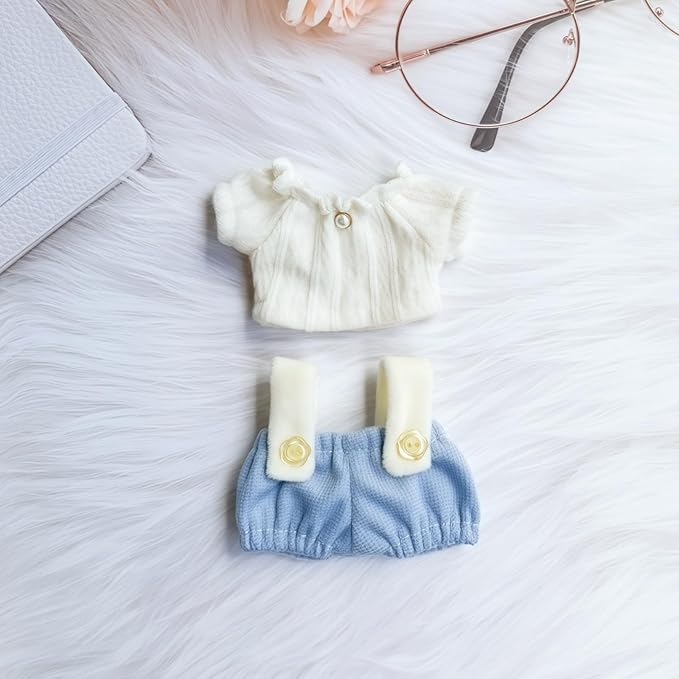 Clothes for Dolls Accessories (No Doll), Cute Outfit Set 2 Pieces Bib Pants for 15 & 17cm Doll Suit, Stylish Dress Up Overalls Doll Clothing Set Replacement Blue