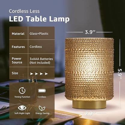 Dolita Battery Operated Glass Lamp, 2-Pack Small Table Lamps with Timer, Bedside Lights for Home Decor Living Room, Office, Bedroom