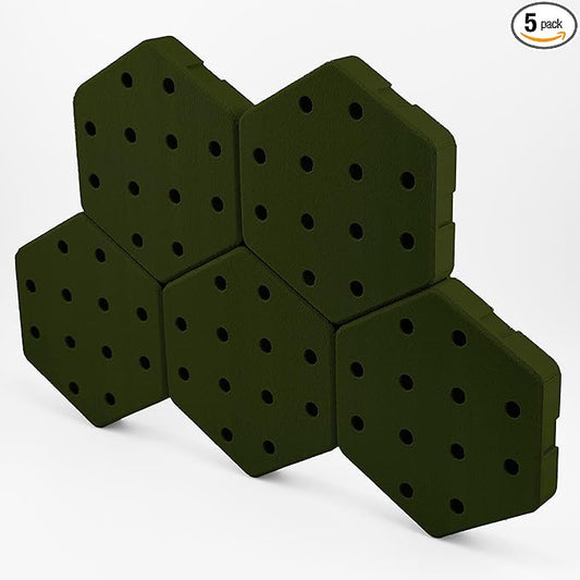 Hexagon Pegboard Tiles, 4.5"x4" each, 5-Pack, Normal-Sized Holes, Make Custom Designs, Easiest to Mount, Expand Existing Pegboard or Fill In Unused Space, Hexboard (Army Green, 4 Inch)