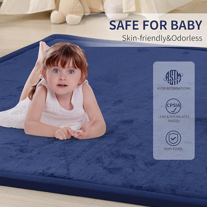 ACOMOPACK Baby Play Mat for Floor 1.3" Thick Memory Foam Play Mat 79"×118" Tummy Time Crawling with Non-Slip Bottom for Living Room,Nursery,Soft Velvet Playpen Mats for Kids,Infants（Royal Blue）