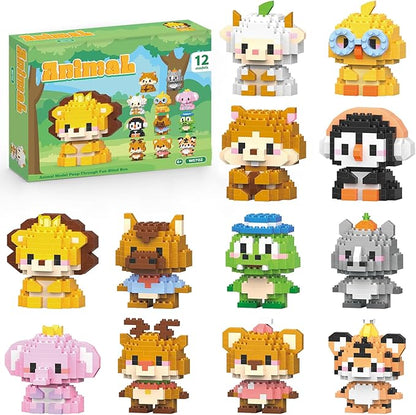 12 Pack Animals Building Block Sets,Micro Mini Animals Party Favors for Kids, Birthday Gift for Boy Girl(1,691 Pieces)