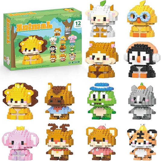 12 Pack Animals Building Block Sets,Micro Mini Animals Party Favors for Kids, Birthday Gift for Boy Girl(1,691 Pieces)