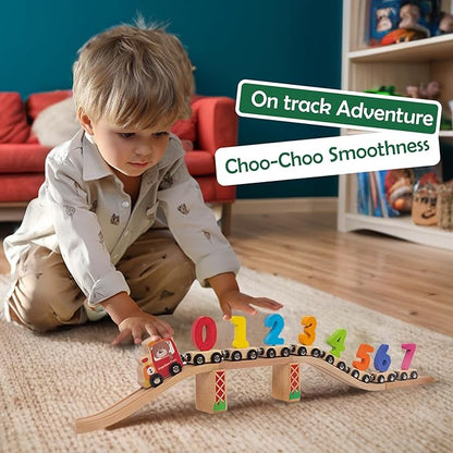 Number Train Set for 1 2 3 Year Olds, Educational Toy Cars for Toddlers, Montessori Learning Toys for Boys and Girls (Red)