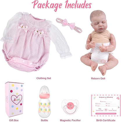 Aori Lifelike Reborn Baby Dolls - 20 Inch Sleeping Realistic Girl Newborn Baby Doll with Weighted Poseable Soft Vinyl Doll Includes Pink Lace Outfit Set for Senior, Collectors, Kids 3+