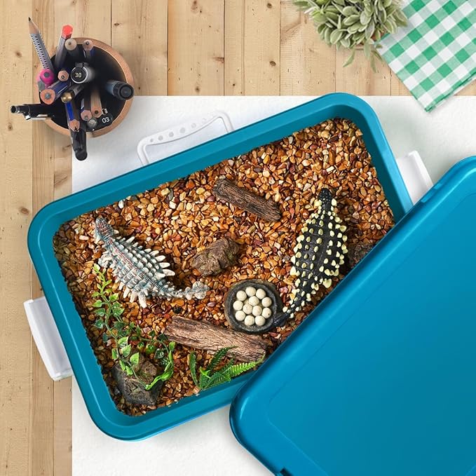 Madzee Plastic Activity Tray with lid for Slime, Beads, Sand and Sensory Toys – 15 Inches (Teal)
