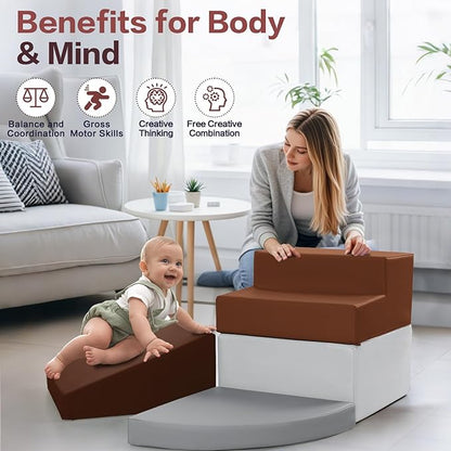Sumbababy Toddler Climbing Foam Blocks: 4 PCS Waterproof PU Leather Playset - Soft Climber for Kids - Fun Indoor Playground for Girls - Great Preschool & Daycare Gift