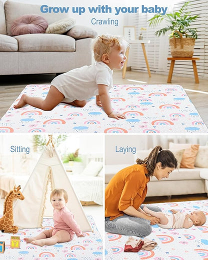 Machine Washable Baby Floor Play Mat 59x59”, Non Slip One-Piece Baby Crawling Mats for Tummy Time, Portable Playpen Mat Playmat for Babies Infants and Toddlers