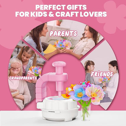 windpaint Toys for Girls 3 4 5 6 7 8 9 10 Years Old, DIY Craft Kits for Kids, Fabric Flower Bouquets for Girls Gifts, Educational Learning Detective Toys for Toddler Kids,Birthdays Gifts (Pink)