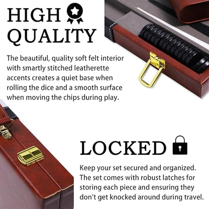 Backgammon Sets for Adults, 15 inch Backgammon Brown Sets Classic Board Game with Premium Leather Case, Portable Travels Strategy Backgammon Game Set for Adults, Kids (Brown)