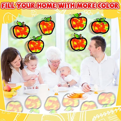 QOUBAI 32 Sets Back to School Apple Suncatchers Craft Kit DIY Window Stained Glass Effect Fall Apples Paper Craft for Home School Classroom Decor Kid Birthday Gifts Creative Art Projects Activity Game