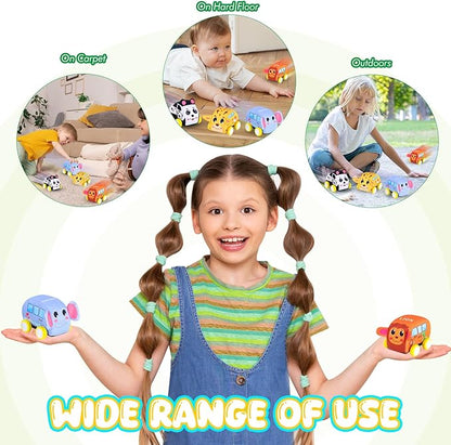Pull Back Vehicle Set - Soft Baby Toy Set with 4 Cute Animal Cars, First Birthday Gifts for Toddler Toys Age 1-3