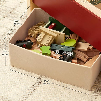 Tiny Land Large Wooden Train Table (47.9”x35.2”), 100PCS Train Set, 3 Storage Bins, Activity Playset for Kids Ages 3+
