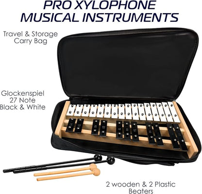 MINIARTIS Glockenspiel Xylophone | Full Size Glockenspiel Xylophone 27 Note Metal Keys for Adults & Kids | Percussion Musical Instrument Includes 2 Wooden Beaters and Carry Case