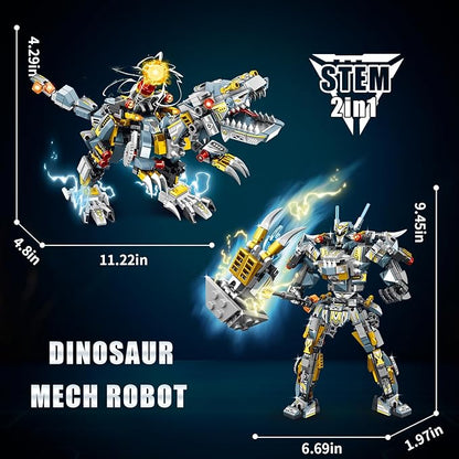STEM 2 in 1 Indominus Dinosaur Building Kits, Transforming Mech Robot Building Sets for Kids Boys 6-10, Compatible with Dinosaur, Educational Gift Toy for Adults (513 PCS)