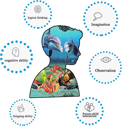 LELEMON Underwater World Puzzles for Kids Ages 4-8,100 Piece Ocean Dolphins Fishes Jigsaw Puzzle for Children,Learning Educational Toys for Boys and Girls