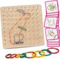 Skrtuan Wooden Geoboard with Pattern Cards & Rubber Bands, Montessori STEM Educational Toy for Kids 3-5 5-8 Years Old, Brain Teaser Puzzle Game for Geometry Learning and Creative Shapes