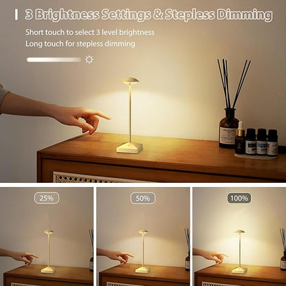 3 Pack 8.26in Gold Small Cordless Table Lamps Rechargeable, Battery Operated Mini Lamp, Small Lamp Touch Portable Table Lights, LED Night Light for Bedside/Dining/Bar/Outdoor (Gold-B)