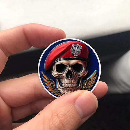 AtSKnSK Memento Mori Coin Momento Mori Coin Skull Coin Stoic Gifts Memento Mori Calendar Living Memento Mori Amor Fati Coin (Red Hat Navy Skull)