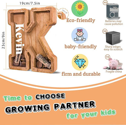 Wooden Letter Piggy Bank for Kids Larger Letter Piggy Bank for Boys and Girls Personalized Piggy Bank Initial Coin Bank Wood Kids Money Bank for Birthday and Festival