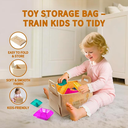 Translucent Building Block Set with Toy Storage Bag, 30 Pcs Light-Passing Stacking Toys for Kids Ages 3+, STEM Preschool Educational, Light Table Compatible, Gift for Toddlers & Children